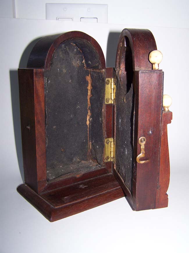 A 19th century Sailor-made inlaid mahogany ANTIQUE Pocket Watch Stand, probably Nantucket circa 1840 — image 3
